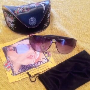 Ed Hardy Black and Purple Sunglasses with Skull Case